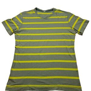 Lululemon Mens M T-Shirt 5 Year Basic Crew Tee‎ Striped Gray Neon Yellow